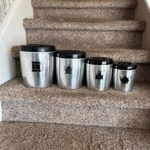 Set of 4 Stainless Steel Kitchen Canisters with Black Lids